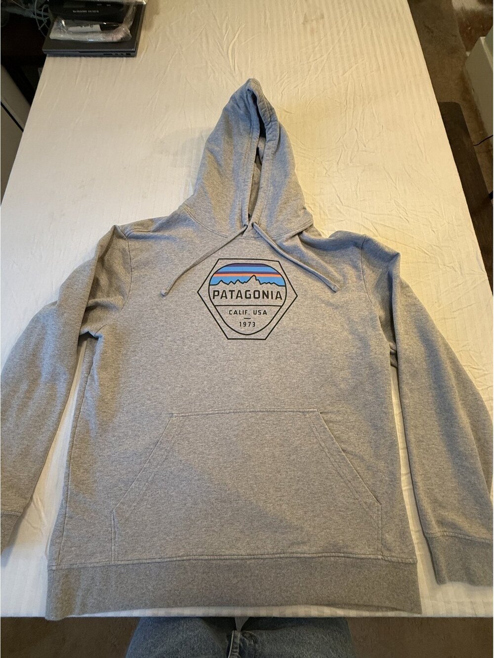 Patagonia Fitz Roy Hex Hoodie Men's L Gray Organic Cotton